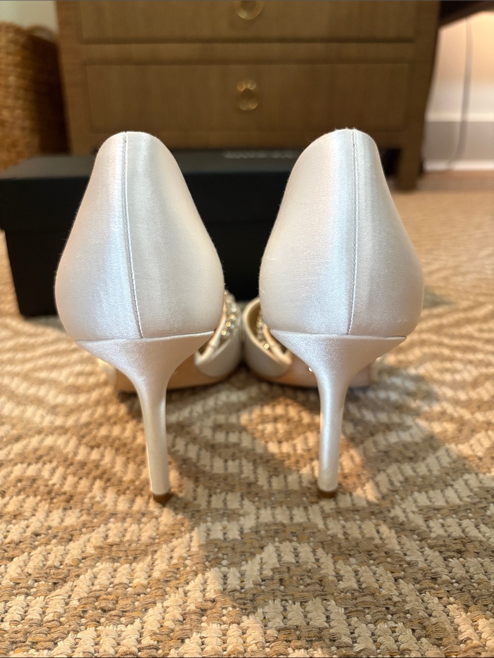 Badgley Mischka Cream Pearl & Crystal D'Orsay Pointed Toe Heels - Picture 3 of 7